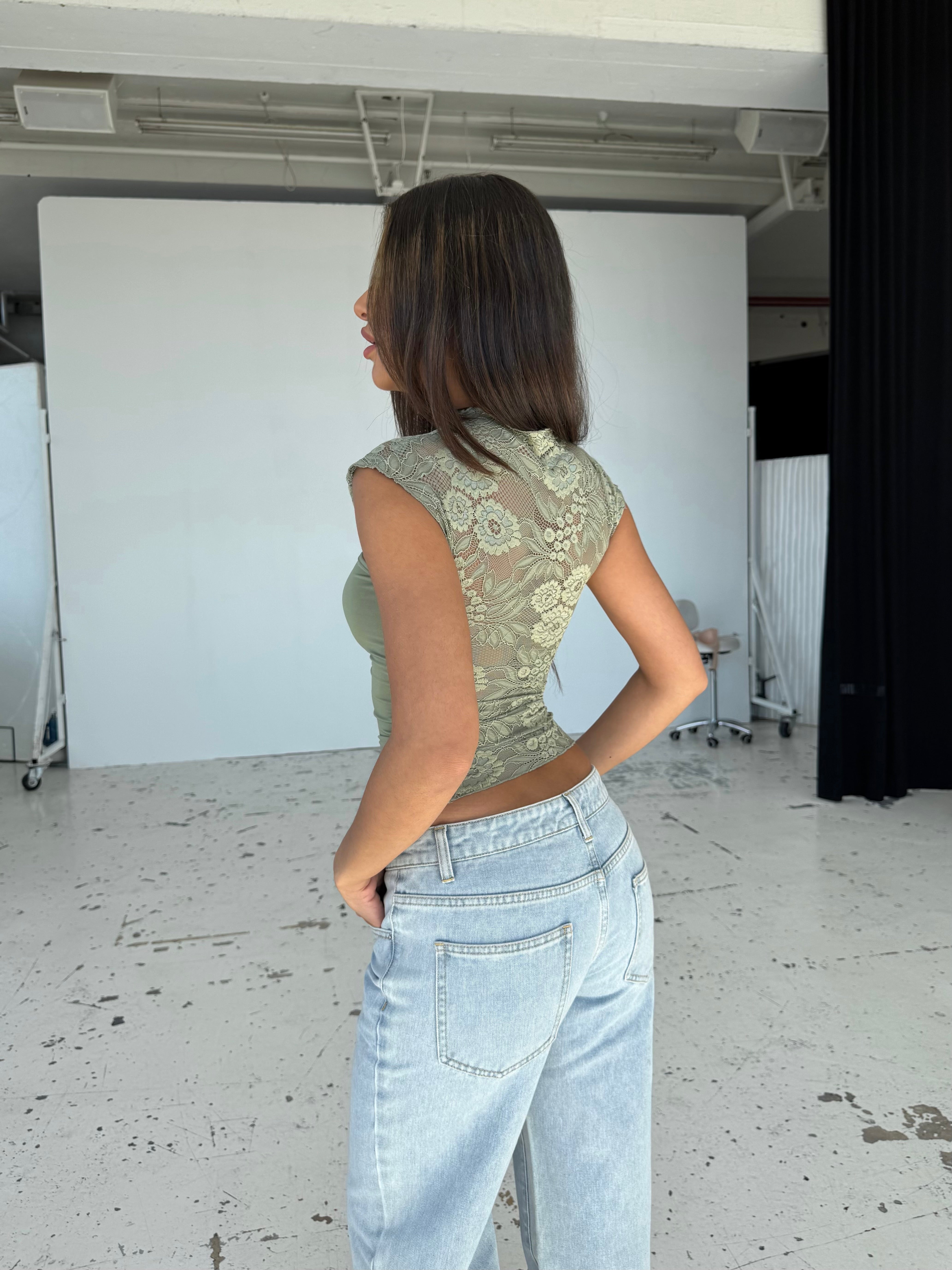 Lara lace top - sage grøn